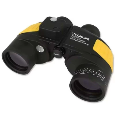 Jumelles marines Rescue 7x50 avec compas Intégré, étanches et flottantes, prismes BAK-4 et mise au point oculaire, Noir/jaune - Topomarine